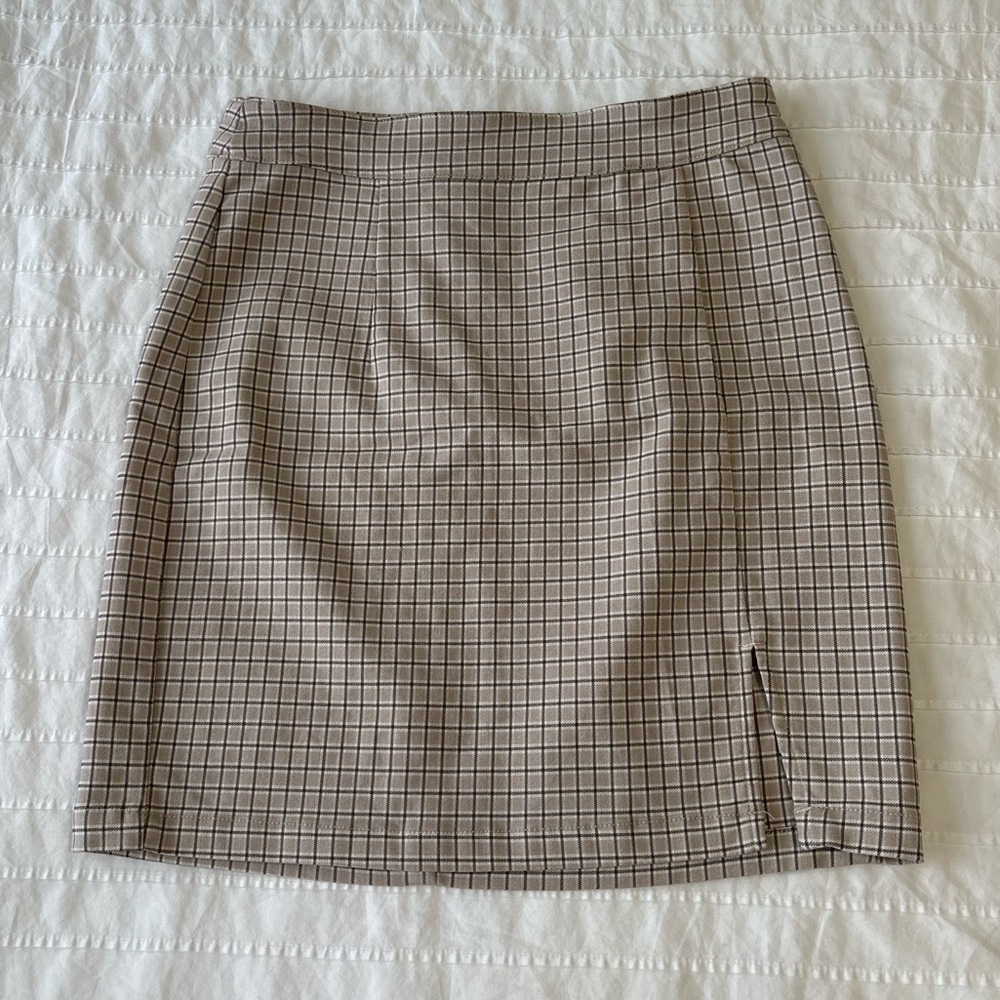 Garage Tan Checkered Pencil Skirt